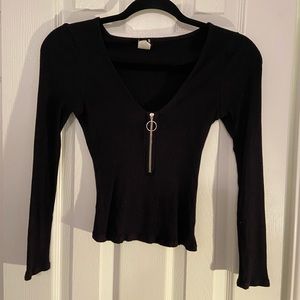 Black Long Sleeve Zip Top